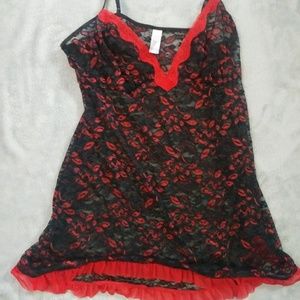 SOLD Secret Treasures Black And Red Lace Lingerie